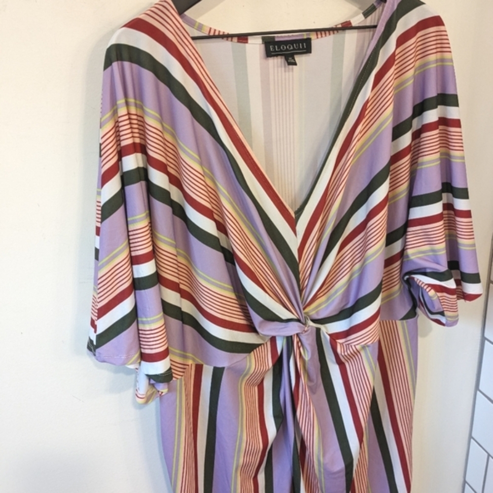 Eloquii Multicolored Stripe Twist Front V Neck Dr… - image 3